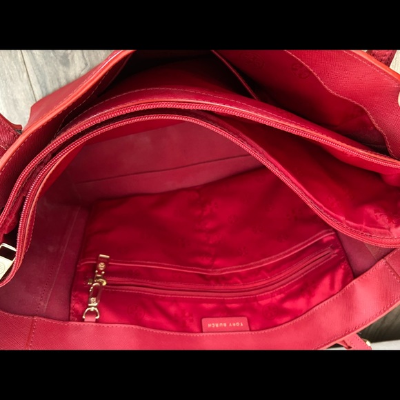 Tory Burch Bags Tory Burch Red Saffiano Laptop Tote Bag Purse Large